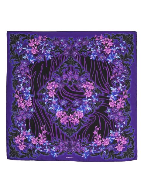 versace scialle floral print scarf|Versace silk foulards.